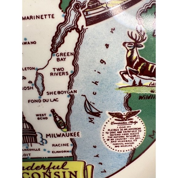 Taylor Smith Taylor Ashland Wisconsin State Plate  9" Diameter white, green   Ce - Picture 8 of 16